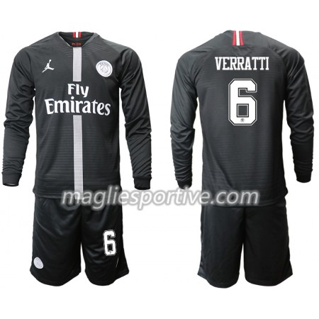 Completo Calcio Paris Saint Germain VERRATTI 6 Jordan Nero Bambino Divisa Terza 2018/2019 ML